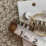Large Touchdown Gold Tone Hoop Earrings Football Game Day 1.5” Diameter NWT Black Photo 3
