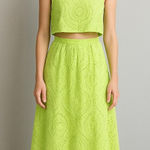 Milk&Honey Bright Green Eyelet Skirt Set Crop Top Maxi Midi Large Boho Spring Photo 0