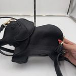 Black Elephant Crossbody Bag Faux Leather Adjustable Strap Gold Tone Photo 4