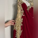 Let’s Burgundy Red and Gold Lace Formal Dress S Photo 7