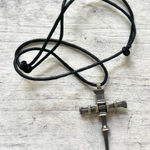 Hematite nail stake cross on cord Gray Photo 0