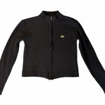 Lacoste VTG Womens S/M Black Cropped Full Zip Mock Neck Knit Cardigan Academia Photo 0