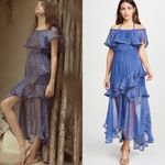 MISA Los Angeles MISA Ambrosia Ruffle Hem Striped Midi Dress Metallic Gold Royal Blue Tiered NEW Photo 1