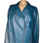 Alfani NWOT Women's Asymmetrical Zip Teal Faux Leather Jacket size 1X Photo 4