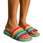Lauren Lorraine Women's Green Rainbow Glitter Slide Sandals Size 7 Photo 0