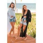 DUSTER BEACH COVER UP Open KIMONO T. ZOVICH Bell Sleeve Ecofriendly Black Large Photo 12