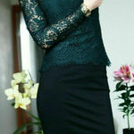 Ted Baker VENDELA Lace Bodice Black Green Sheath Cocktail Dress Ted Sz 2 US 6 Photo 0