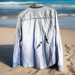 SO  Chambray Blue Button Up Top XL w Embellished Rainbow Lion-King And feathers Photo 5