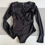 Forever 21  Black Tie Front Long Sleeve Bodysuit Size Medium Photo 4