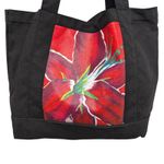 Black Canvas Tote Bag Red Floral Print Large Reusable Shopping Handbag Photo 2
