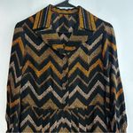 Vintage Chevron Patterned Black/Gold/Brown Button Down Pleated Shirt Dress Black Photo 1