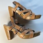 Dr. Scholls  Band Sandals Tan Natural Leather 4.5 " HEELS Sz 10 Med Photo 0