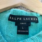 Ralph Lauren Women’s Slim Fit 100% Cashmere Cable Knit Sweater in Aqua Glass L Photo 8