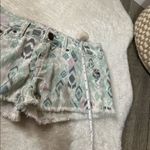 American Eagle  Green Boho Patterned Freyed Denim Shorts Photo 2