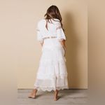 Tulle High Waist Hollow Out Lace Short Sleeve V Neck Long Dress White Size L Photo 9