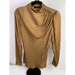 Tahari by ASL Walnut Brown Pleated Button Shoulder Blouse NWT Size S Photo 1