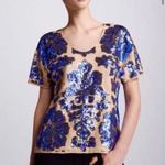 Tracy Reese for Neiman Marcus /Target Blue Ecru Sequined Blouse Top $79.99 EUC S Photo 6
