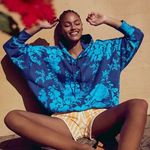 Free People Movement Sprint To The Finish Printed Hoodie Floral Blue Combo Photo 3