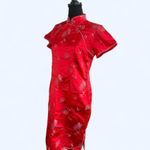 Red floral silk vintage traditional Chinese Qipao dress Size Large Photo 5