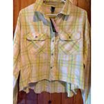 Wild Fable  Womens Plaid‎ Button Down Shirt Long Sleeve Raw Hem Crop Top Photo 2