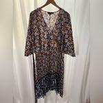 Eloquii  Floral Mixed Print Satin Asymmetric‎ Pleated Plus Size Midi Dress 16 529 Photo 2