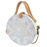 Street Level  White Tan Round Crossbody Sling Strap Boho Bali Rattan Handbag OS Photo 1