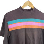 Free People  Mock Neck Multicolor Stripe Tee in Brown/Pink/Blue Size XS Photo 2