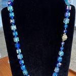 Vintage Western‎ Germany Blue Iridescent Plastic Faceted Necklace & Earring Set Photo 0