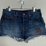 Levi's Levi’s 501 Cherry Embroidery Cut Off Jean Shorts 27 Button Fly Photo 2
