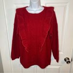 Red Dress Boutique  Fire Away Ruby Red Sweater Ruffle Front Metallic Trim M Photo 4