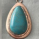 Silvertone Necklace Pendant Teardrop Shape Turquoise Color Stone 2.75” H Blue Photo 0