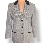 Vintage 90s Black White Houndstooth Blazer Jacket Velvet Collar Wool Blend 12 Photo 6