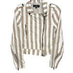 Lulus Vacation Signature Taupe Ivory Striped Crop Moto Jacket Zip Front Women XS Photo 0