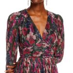 AQUA  Floral Print Long Sleeve Mini Dress V-Neck‎ Ruched Party Cocktail Photo 2