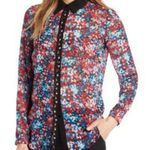 Ny Collection  Multicolored Floral Sheer Embellished Button Down Size Medium Photo 0