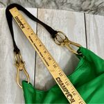Vibrant Green Nylon Hobo Shoulder Bag Black Strap Gold Hardware Tote Bold Bright Photo 12