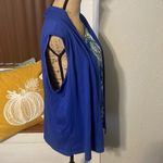 Basic Editions Blue and floral faux dual layer sleevelss t Photo 4