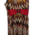 Perceptions New York Brown Chevron Sleeveless Dress Red Belt Photo 0