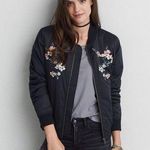 American Eagle  black floral embroidered bomber Photo 0