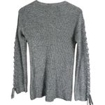 American Eagle Sweater Womens XXS Gray Lace Sleeve V-Neck Pullover Soft Girl Photo 2