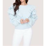 Lost + Wander  Stay Humble Sweater Exaggerated Ruffle Baby Blue M / L NWT Photo 1