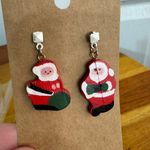 Vintage wooden Santa Claus dangle earrings White Photo 0