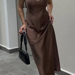 ZARA dress midi maxi satin wedding chocolate brown party cocktail Photo 15