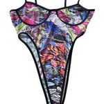 Sheer Mesh Tropical Coastal Hawaiian Island Artsy Floral Leafy High Cut Bodysuit Photo 0