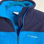 Columbia Full Zip Fleece Jacket Womens L Two Tone Blue Stand Collar Pockets Photo 5