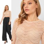 ZARA NEW  Beige Wavy Lace Scallop Hem Sheer Knit Long Sleeve Crop Top Small Y2K Photo 2