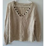 it's our time Sweater Women's Medium Beige V-neck Knit Winter Cabincore Pullover Photo 0