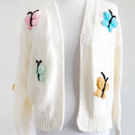 Luna Ivy Butterfly Cardigan Sweater Womens Size XS Cream Crochet Butterflies Pink Photo 0