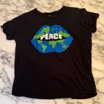 Lauren Moshi EUC Black Peace Lips Graphic Tee | Soft Cotton Blend Size S Photo 1