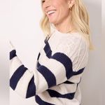 Evereve Nora Pullover Sweater Navy White Cream Stripe Small Cotton Cable Knit Photo 1